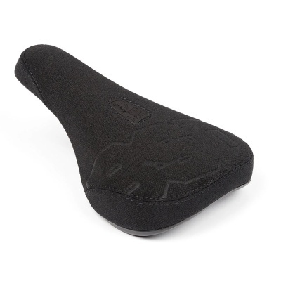 Selim de bicicleta preto com textura suave e desenho estampado