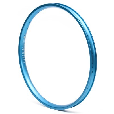 Aro de bicicleta azul metálico com texto THOMSON BIKES