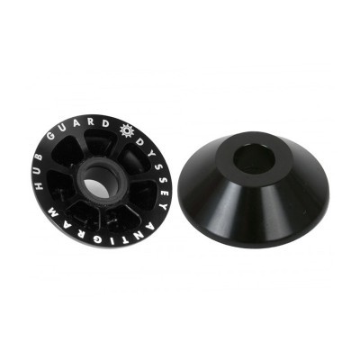 Peças metálicas pretas para hub guard com texto ODYSSEY HUB GUARD ANTI GRAM