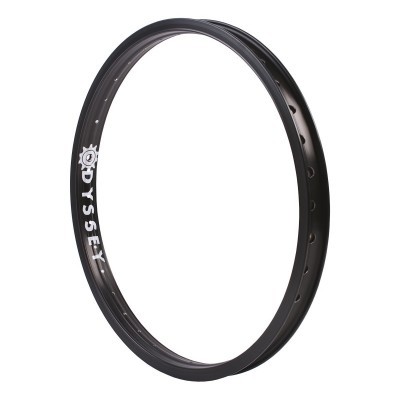 Aro de bicicleta preto com logótipo Odyssey em fundo branco