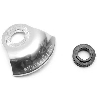 Peças de bicicleta: tampa cromada com inscrição MUTANT BIKES e anel de borracha preto