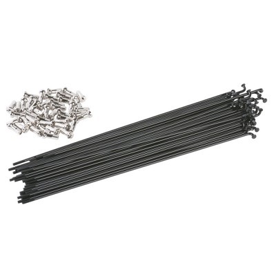 Raios de bicicleta pretos com acabamentos metálicos prateados