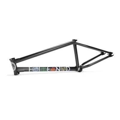 Quadro bicicleta BMX preto com detalhes gráficos coloridos em fundo branco