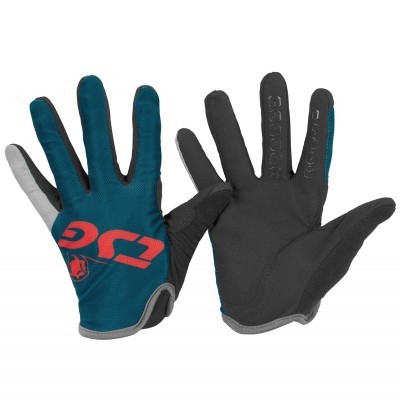 Par de luvas de ciclismo azul escuro e preto com texto vermelho Z5C