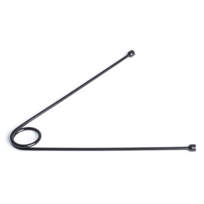 Acessório metálico preto em forma de gancho com extremidade em espiral