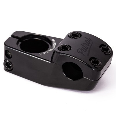 Masa do guiador preta de metal com parafusos e inscrição Patrol