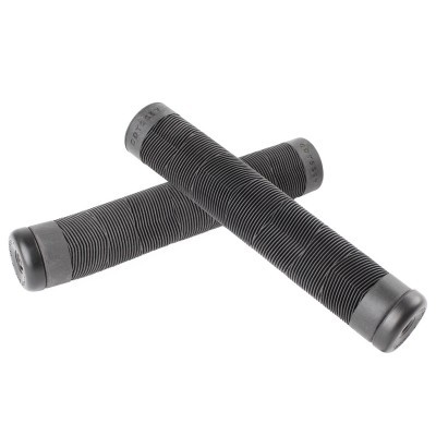 Par de punhos de bicicleta pretos com tampas cinza e textura ranhurada