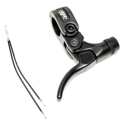 Manete de bicicleta preto com cabos metálicos
