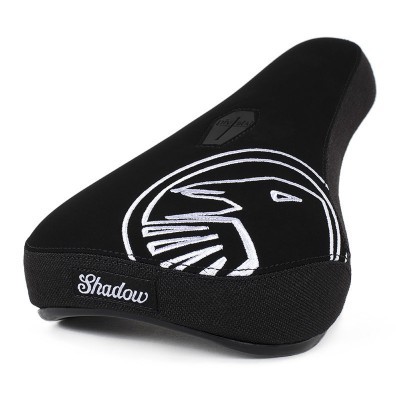 Selim de bicicleta preto com padrão branco e logótipo Shadow