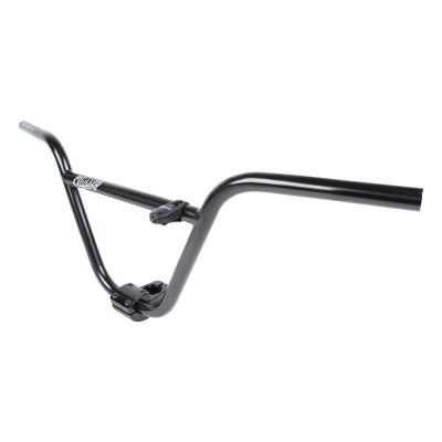 Guiador preto de bicicleta BMX com texto 'Cult' em fundo branco