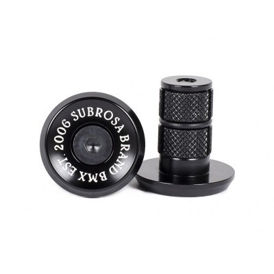 Plugues de guiador de bicicleta pretos com textura antiderrapante e texto branco