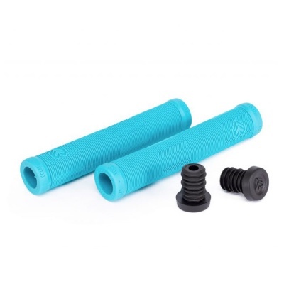 Manípulos azuis para guiador de bicicleta com tampões pretos