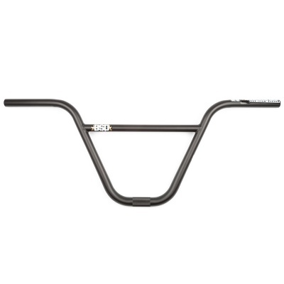 Guiador de bicicleta BMX preto com texto branco