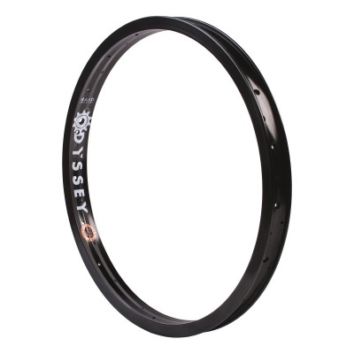 Raio de bicicleta preto com texto branco Odyssey