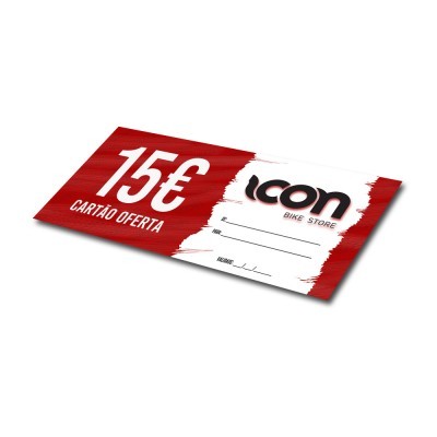 Cartão oferta Icon Bike Store 15€ vermelho e branco