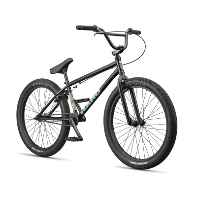 Bicicleta BMX preta com marca HARO e pneus Kenda