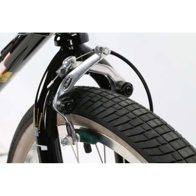 Roda dianteira de bicicleta com travão e pneu quadriculado