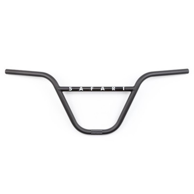 Guiador preto para bicicleta com texto SAFARI branco e fundo branco