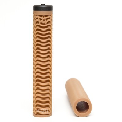 Duas pegas para bicicleta bege com padrão ondulado e parte superior preta, sobre fundo branco.