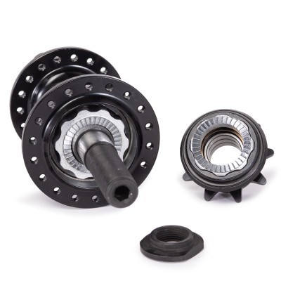 Conjunto de cubo e estrela de bicicleta pretos em metal com porca preta