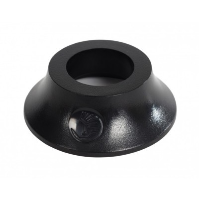 Suporte redondo preto em plástico com símbolo em relevo