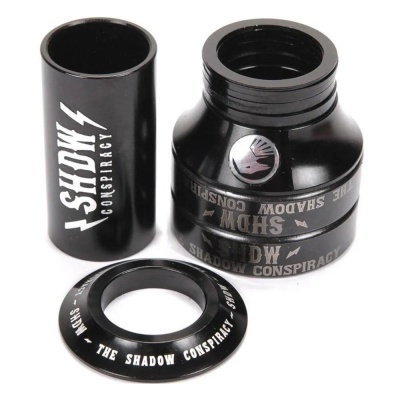 Peças metálicas pretas para bicicleta com inscrições THE SHADOW CONSPIRACY
