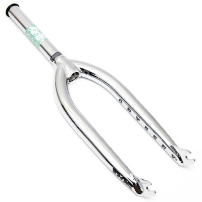 Garfo de bicicleta cromado e brilhante com texto 'ODYSSEY'