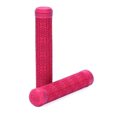 Pares de pegas de bicicleta rosa com padrão geométrico e texto FIELd