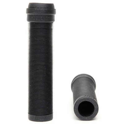 Par de punhos pretos para bicicleta com ranhuras finas.