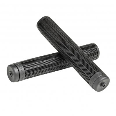 Par de punhos pretos texturizados para bicicleta com extremidades metálicas parafusadas