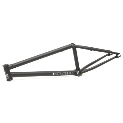 Quadro de bicicleta BMX preto fosco com texto branco MUTANTBIKES
