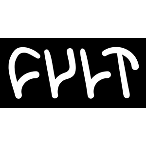 Design gráfico com letras FKLT em branco sobre fundo preto