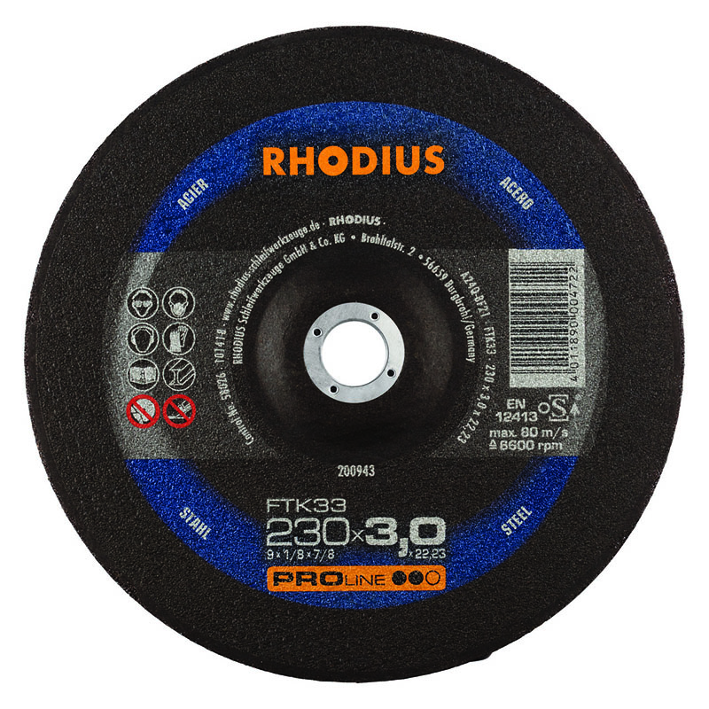 Disco de corte RHODIUS FTK33 230x3,0 mm para aço