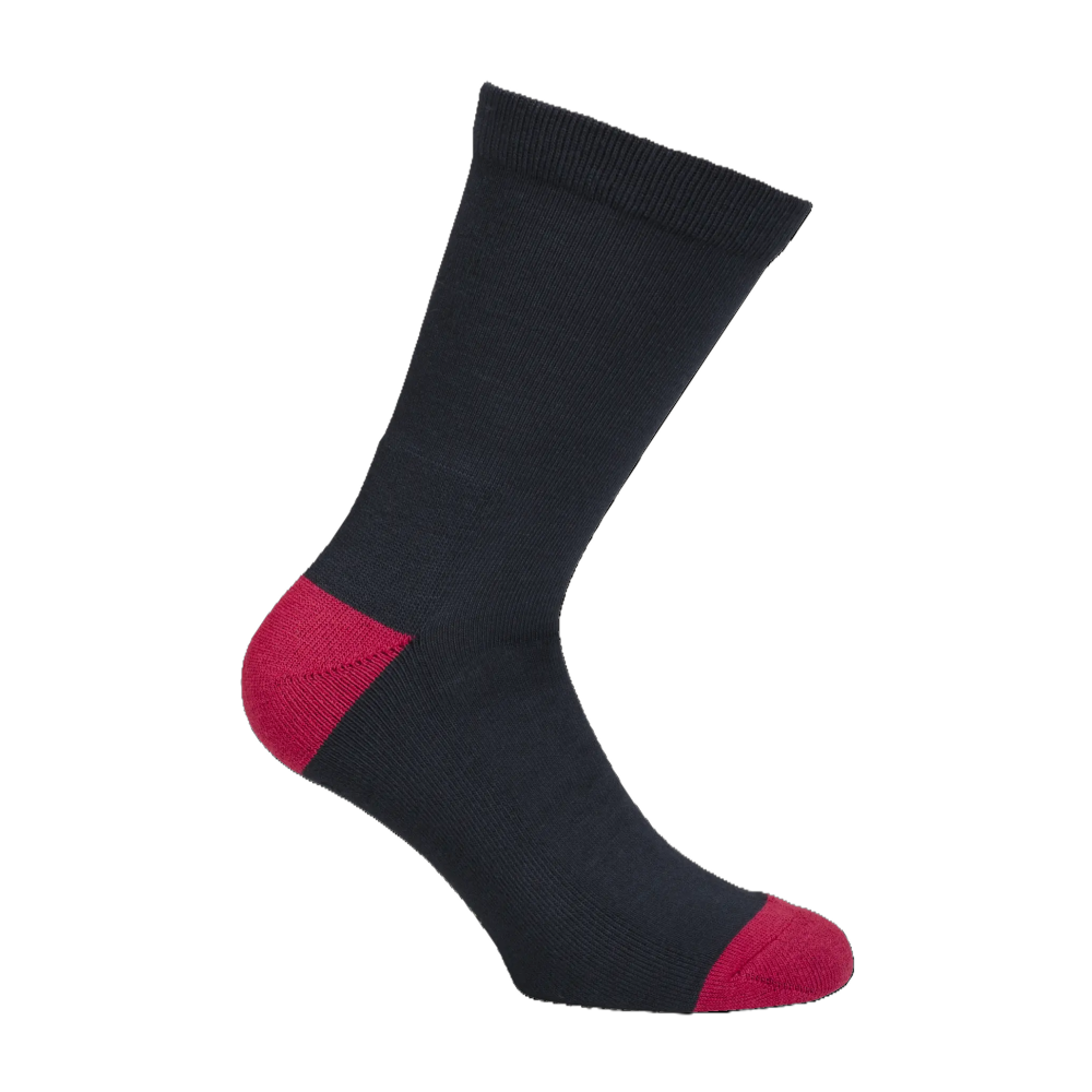 Meia preta com ponta e calcanhar vermelho escuro