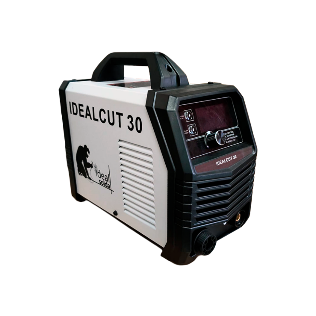 Maquina de corte IDEALCUT 30 preta e branca com painel frontal e logo Ideal Solda