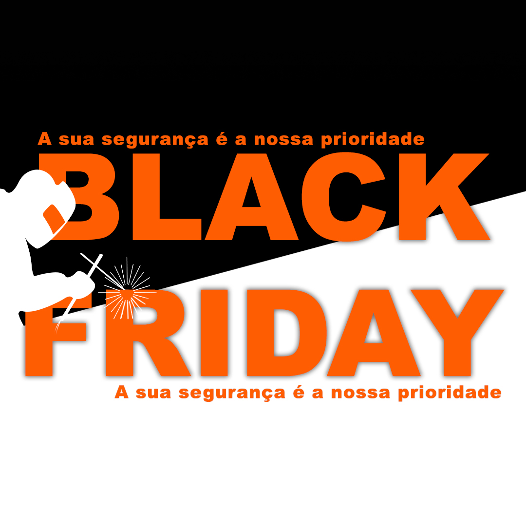 Banner Black Friday com texto em laranja e silhueta de pessoa com máscara e faísca