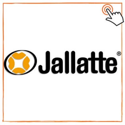 Logótipo da marca Jallatte com texto e símbolo circular laranja e branco