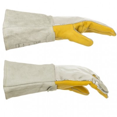 Par de luvas de proteção amarelas e cinzentas com punhos longos
