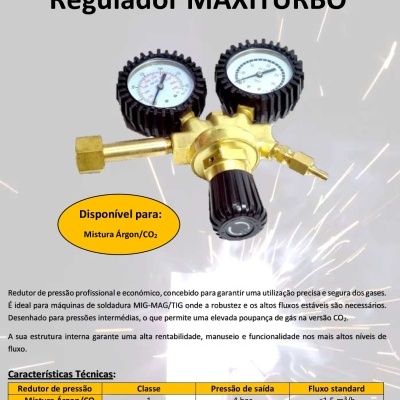 Regulador MAXITURBO com dois manómetros e botão de ajuste preto