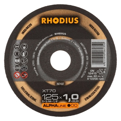 Disco de corte Rhodius XT70 125x1,0 mm para aço inoxidável