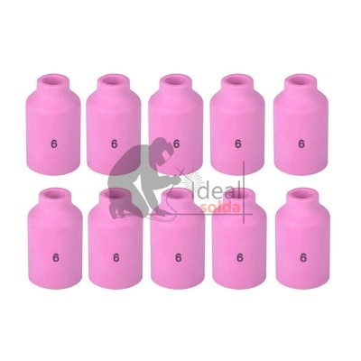 Dez bicos cerâmicos rosa para soldadura com número 6 preto