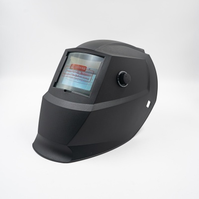 máscara de soldadura preta com visor e botão de ajuste