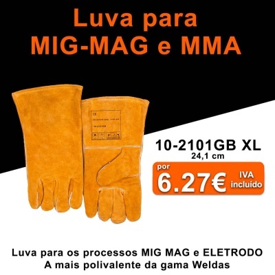 Par de luvas amarelas para soldadura MIG-MAG e MMA com preço e texto explicativo