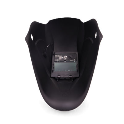 Máscara de soldadura preta com visor de proteção ajustável e botões rotativos