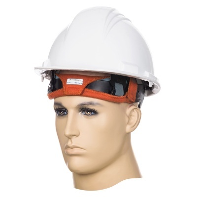 Capacete de segurança branco num manequim