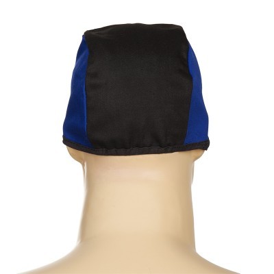 Touca de natação preta e azul vista de trás