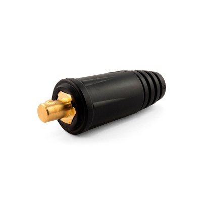 Conector macho elétrico preto com contacto dourado