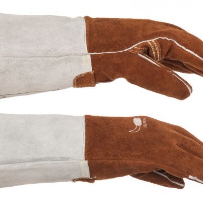 Par de luvas de proteção em camurça castanha e bege