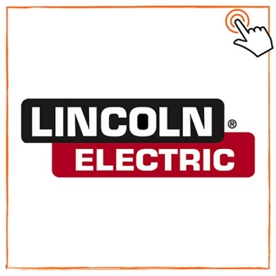 Logótipo LINCOLN ELECTRIC com moldura laranja e ícone de mão a tocar