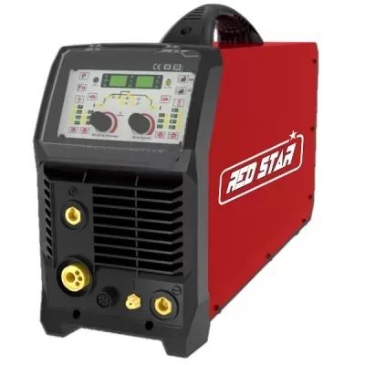 Máquina de soldar vermelha e preta com visor e controlo digital RED STAR